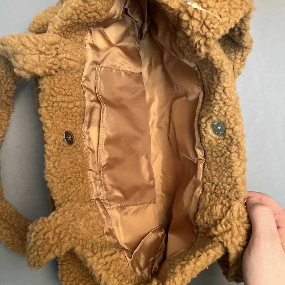 Victoria's Secret VS PINK Plush Sherpa Tote Bag Tan‎ Brown Logo